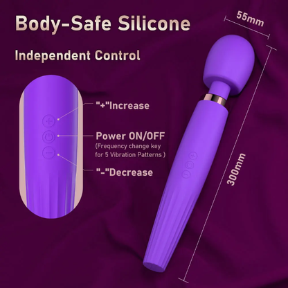 Rechargeable 11.8 Inch Magic Wand Massager – 5 Vibration Modes & 3 Speeds (Black)