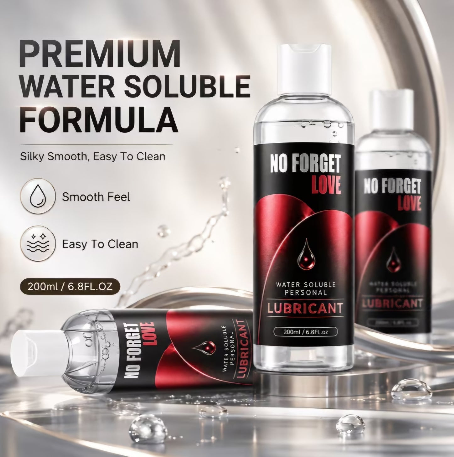 Water-Soluble Personal Lubricant | No Forget Love| Lube (200ml / 6.8 fl. oz) – Ultra-Smooth & Easy Clean-Up, Body Safe and Non Toxic