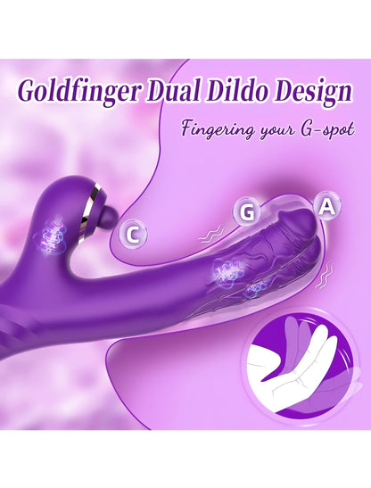 G Spot Vibrator Sex Toys for Women, 3 in 1 Dual Dildo Rabbit Vibrators with 6 Come-Hither Motion & 10 Vibrating & 7 Pulsing Modes, Finger Vibrator Female Adult Toy for G Spot Clit Nipple Stimulation