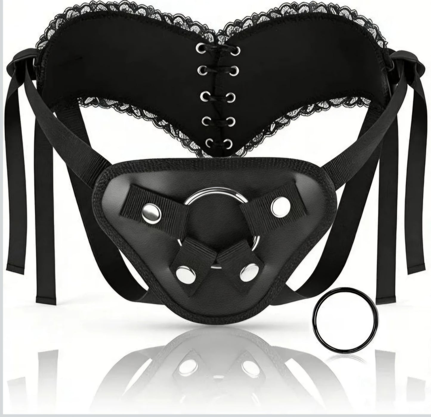 Strap On Wearable Harness for Dildo Play, Adjustable Waist & Hip Strap-On Dildo Holder with Interchangeable Metal O-Rings for Women Men Lesbian Gay Couples Vaginal & Anal Play (Black)