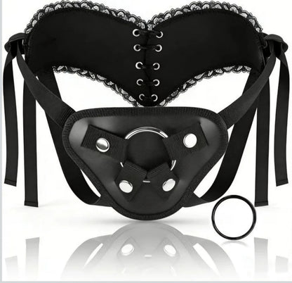 Strap On Wearable Harness for Dildo Play, Adjustable Waist & Hip Strap-On Dildo Holder with Interchangeable Metal O-Rings for Women Men Lesbian Gay Couples Vaginal & Anal Play (Black)