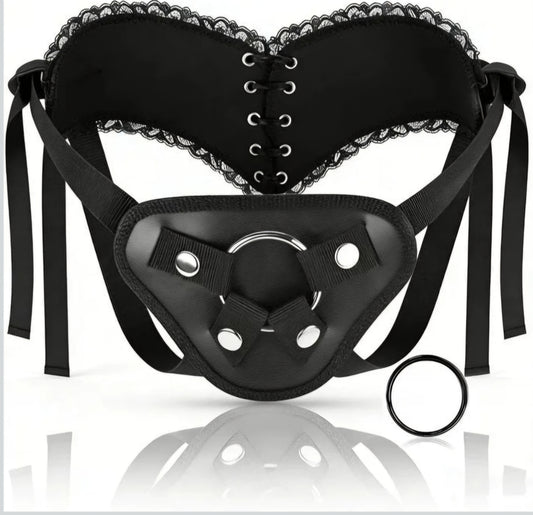 Strap On Wearable Harness for Dildo Play, Adjustable Waist & Hip Strap-On Dildo Holder with Interchangeable Metal O-Rings for Women Men Lesbian Gay Couples Vaginal & Anal Play (Black)