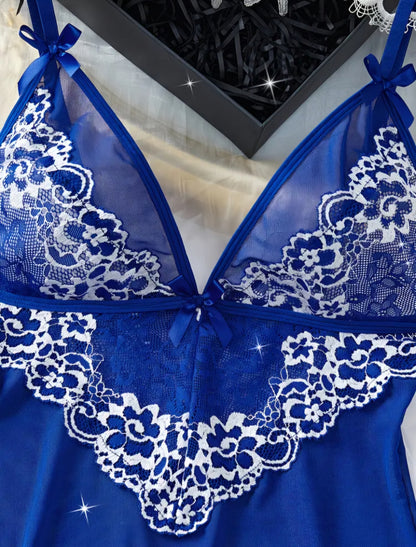 Royal Blue Lace Nightdress Set – Size M AMA
