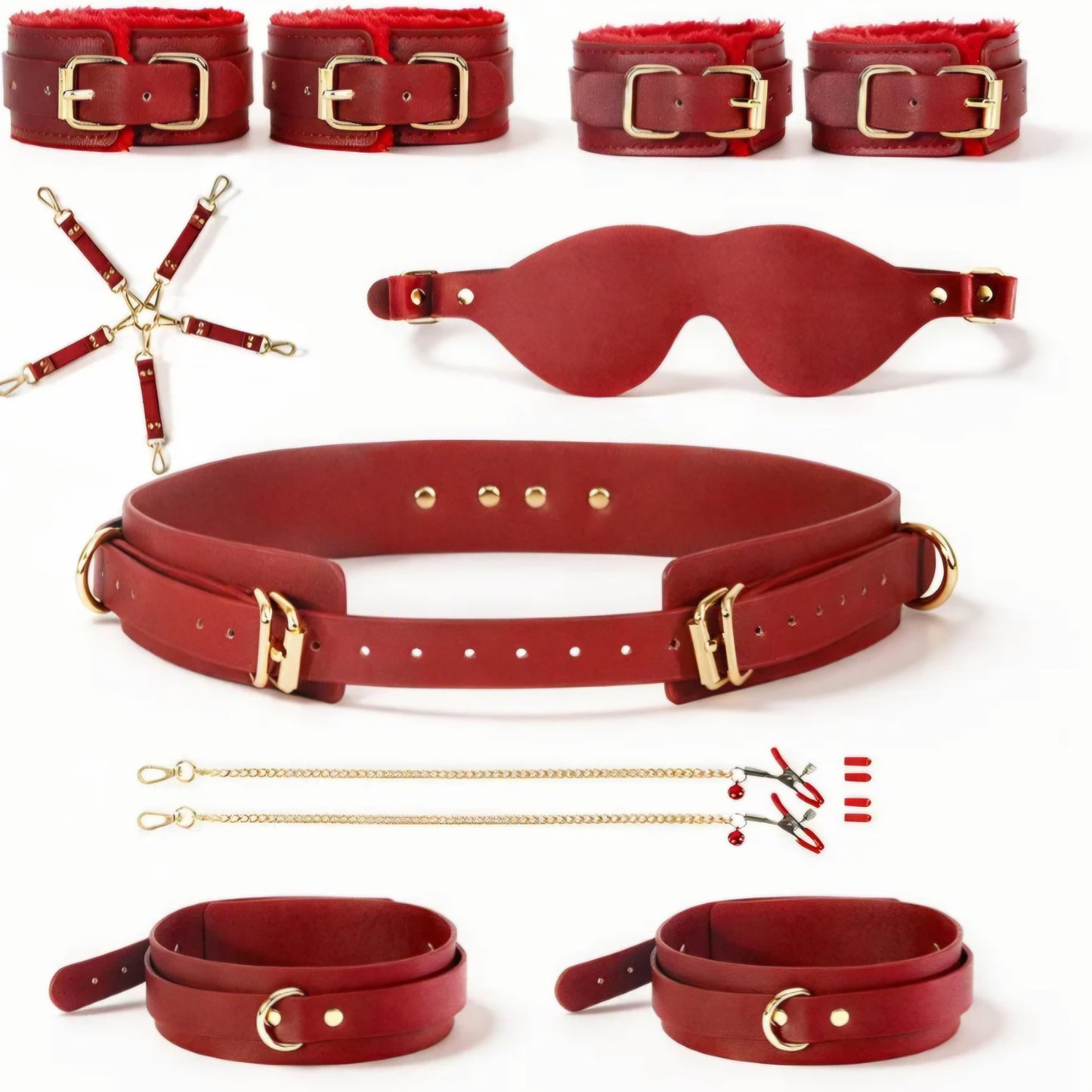 Sex Bondage BDSM Kit 15PCS – Adjustable Bondage Restraints Set with Nipple Clamps, Handcuffs, Ankle & Thigh Cuffs, Waist Belt, Eyepatch, Cross Strap SM Games Adult Sex Toys for Couples Men Women AMA