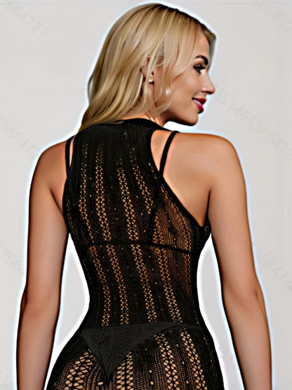 Women’s Sleeveless Striped Cover-Up Mini Dress – Sheer Knit Beachwear & Party Outfit One Size AMA