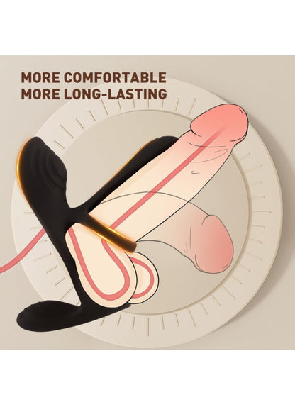 Vibrating Cock Ring Sex Toys for Men - 4 in 1 Penis Ring Perineum & Clitoral & G-Spot &Testicle Massage Stimulator with 10 Modes Adult Toy for Longer Harder Stronger for Male Female Couples Pleasure
