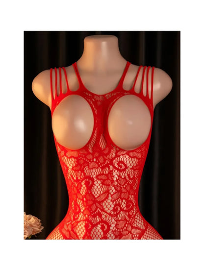 One-Piece Red Floral Bodysuit - Ultra-Stretch Fit. One Size.