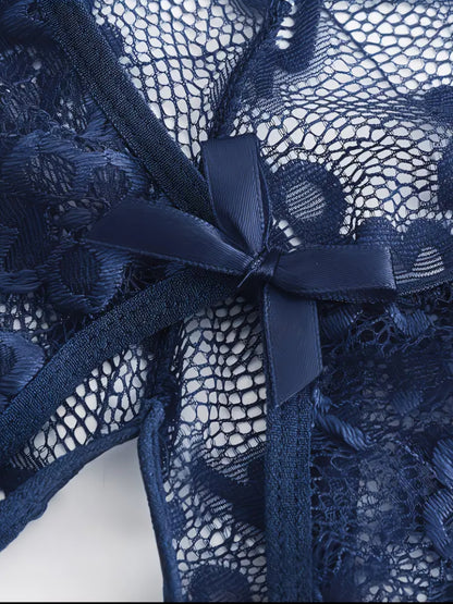 Midnight Blue Lace Seduction Teddy – Strappy Backless Jumpsuit Lingerie- Size S and XL AMA