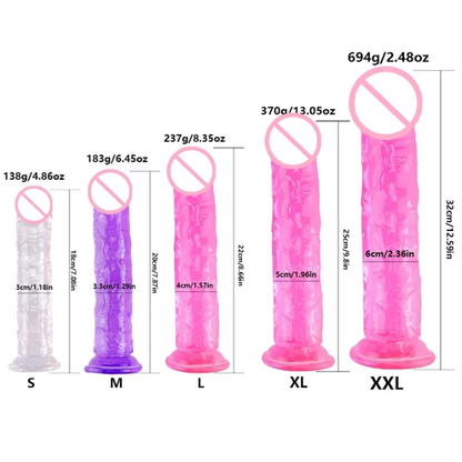 Textured Crystal Soft Silicone Dildo with Strong Suction Base – XS & XL Sizes Available