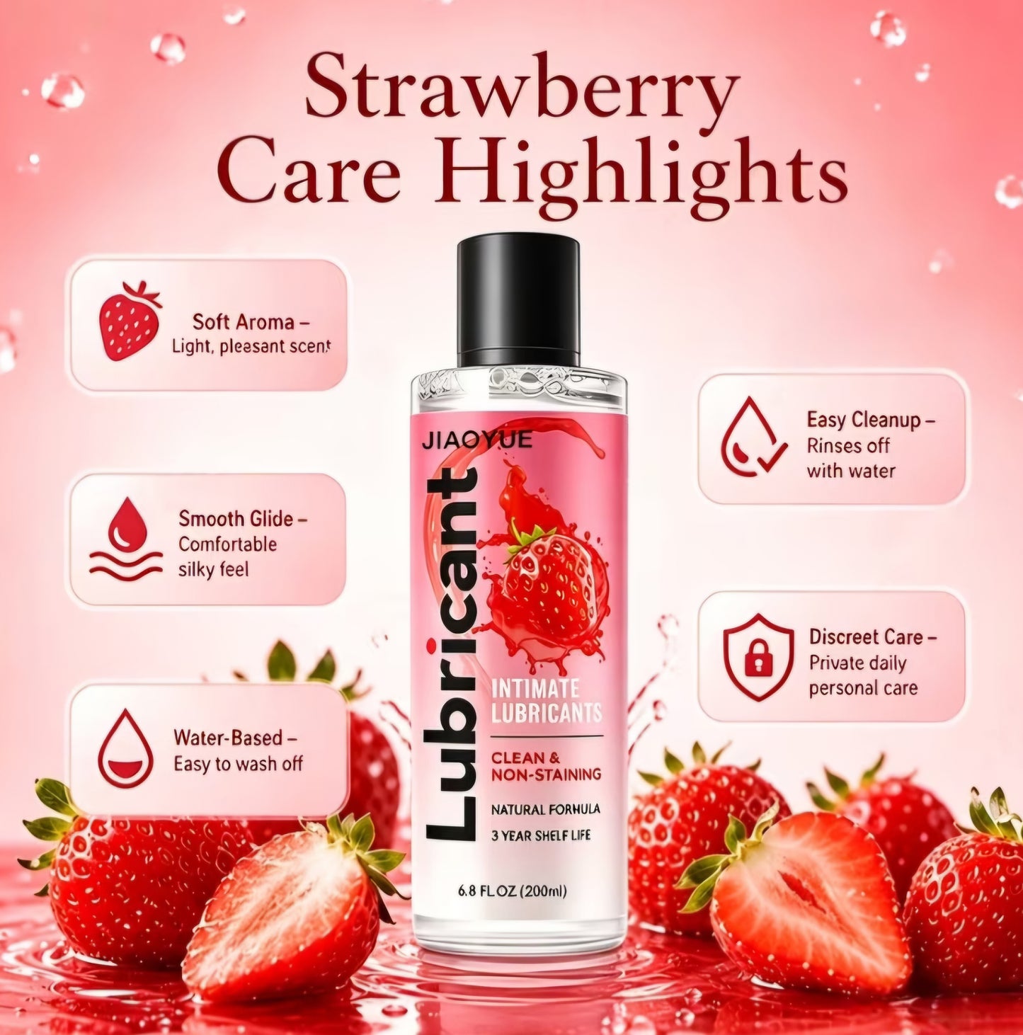 Strawberry Flavored Intimate Lubricant – Water-Based, Long-Lasting Lube & Non-Staining Formula (6.8 fl oz / 200 ml)