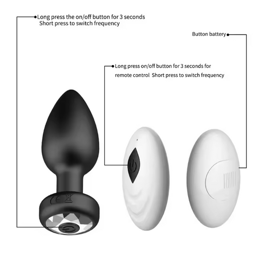 Remote Controlled Vibrating Anal Butt Plug USB Rechargeable, None Lighting Base Jewel Crystal Design