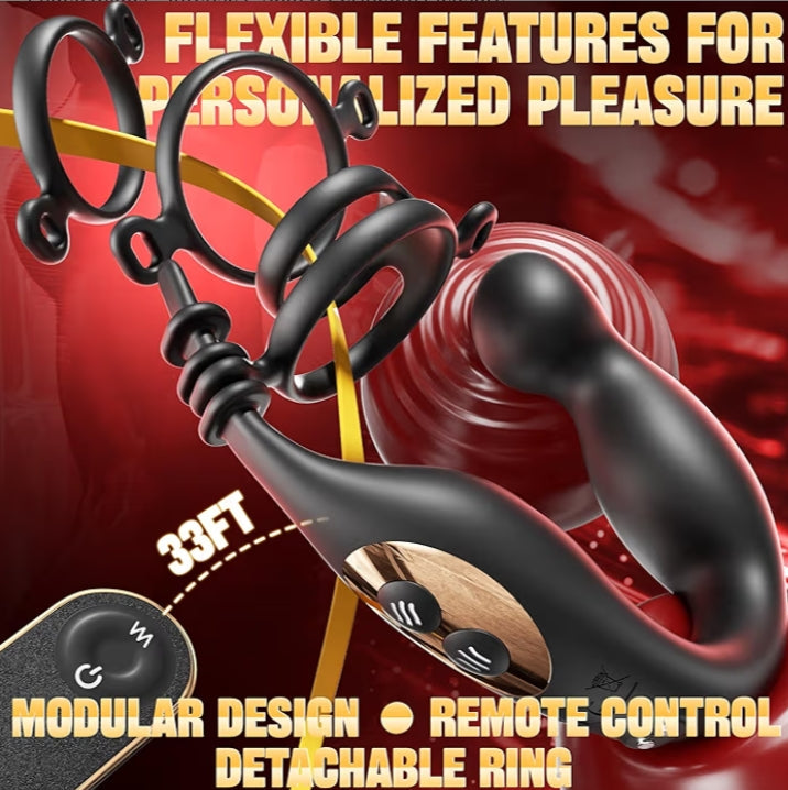 Prostate Massager Anal Sex Toys with Removable Cock Rings, 9 Wiggling & 9 Vibration Modes Vibrator Butt Plug, Remote Control Male Adult Toys Double-Ended Dildos – Intense P-Spot & Perineum Pleasure