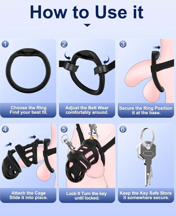 Male Chastity Cage with Elastic Belt, Adjustable Fit, 4 Ring Sizes
3D Printed Lightweight Penis Cage with Invisible Lock, Breathable Comfort Fit Chastity Device for Men bondage gear Sex Toys