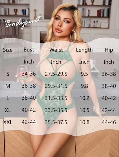 Avidlove Sexy Lingerie for Women Halter Neck One Piece Teddy Bodysuit Lace Mini Babydoll Sleepwear Size L AMA