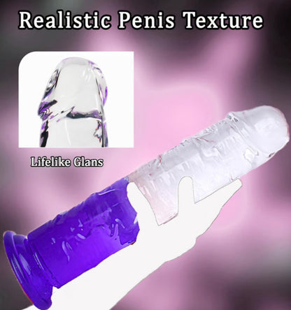 Realistic Clear Dildo No Balls, 9.6 inch Soft G Spot Dildo with Strong Suction Cup, Gradient Purple Lifelike Long Anal Dildo Penis Sex Toys for Beginner Women/Men/Gay AMA