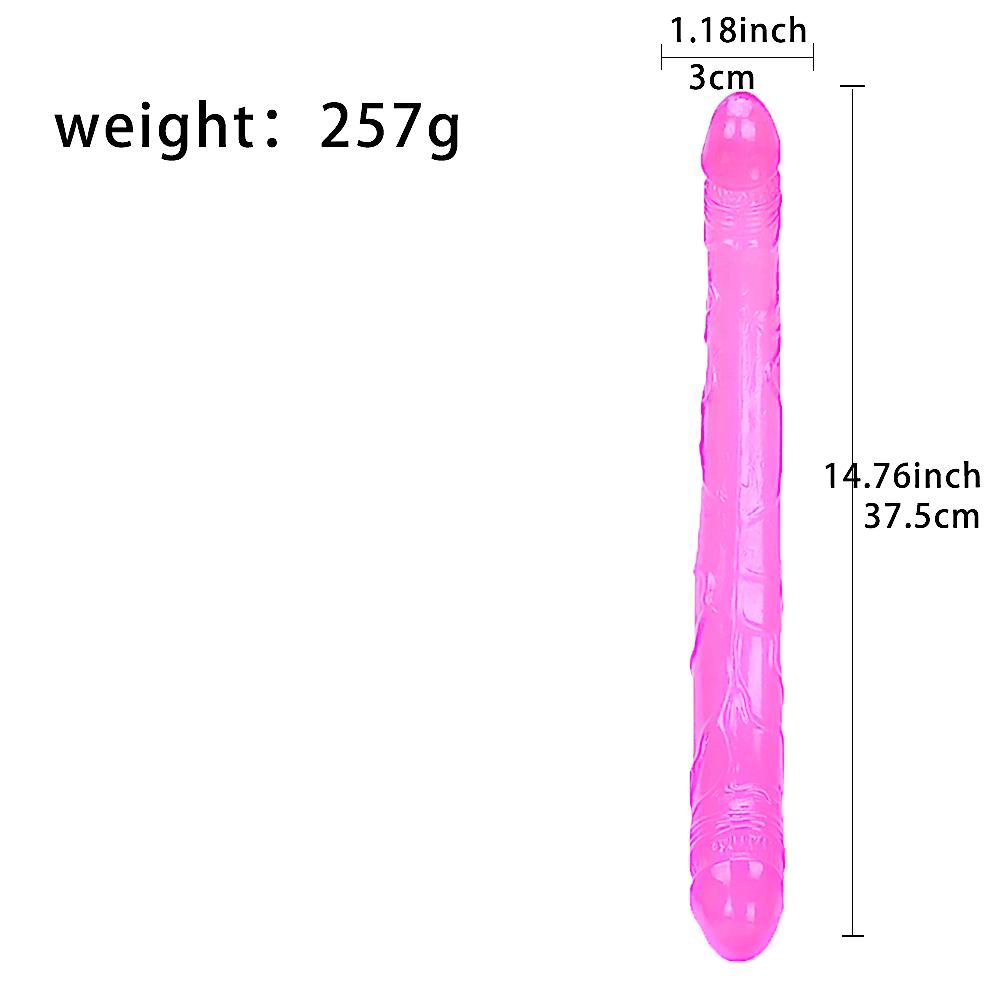 14.7-Inch Double-Ended Realistic Dildo - Extra Long Pink PVC Dong with Dual Glans and Veined Texture - 37.5cm