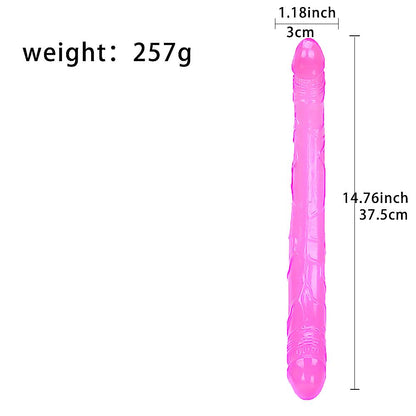 14.7-Inch Double-Ended Realistic Dildo - Extra Long Pink PVC Dong with Dual Glans and Veined Texture - 37.5cm