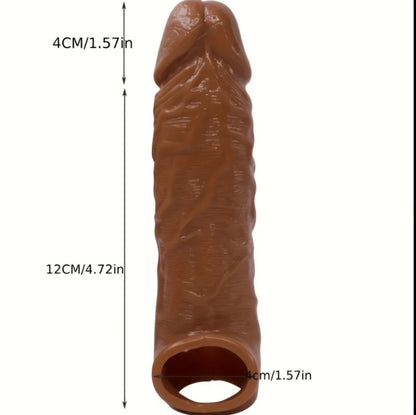 Textured Silicone Performance Sleeve – Enhancing Extender for Couples – Ribbed & Studded Design – Dark Brown 1.57 Inch Extension