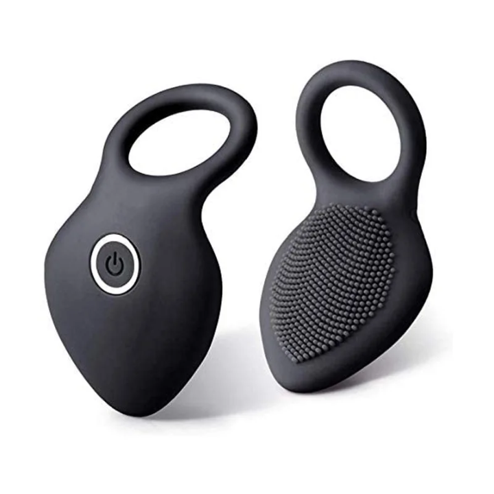 Textured Silicone Vibrating Cock Ring with Clitoral Massager Brush