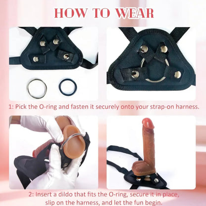 Strap On Wearable Harness for Dildo Play, Adjustable Waist & Hip Strap-On Dildo Holder with Interchangeable Metal O-Rings for Women Men Lesbian Gay Couples Vaginal & Anal Play (Black)