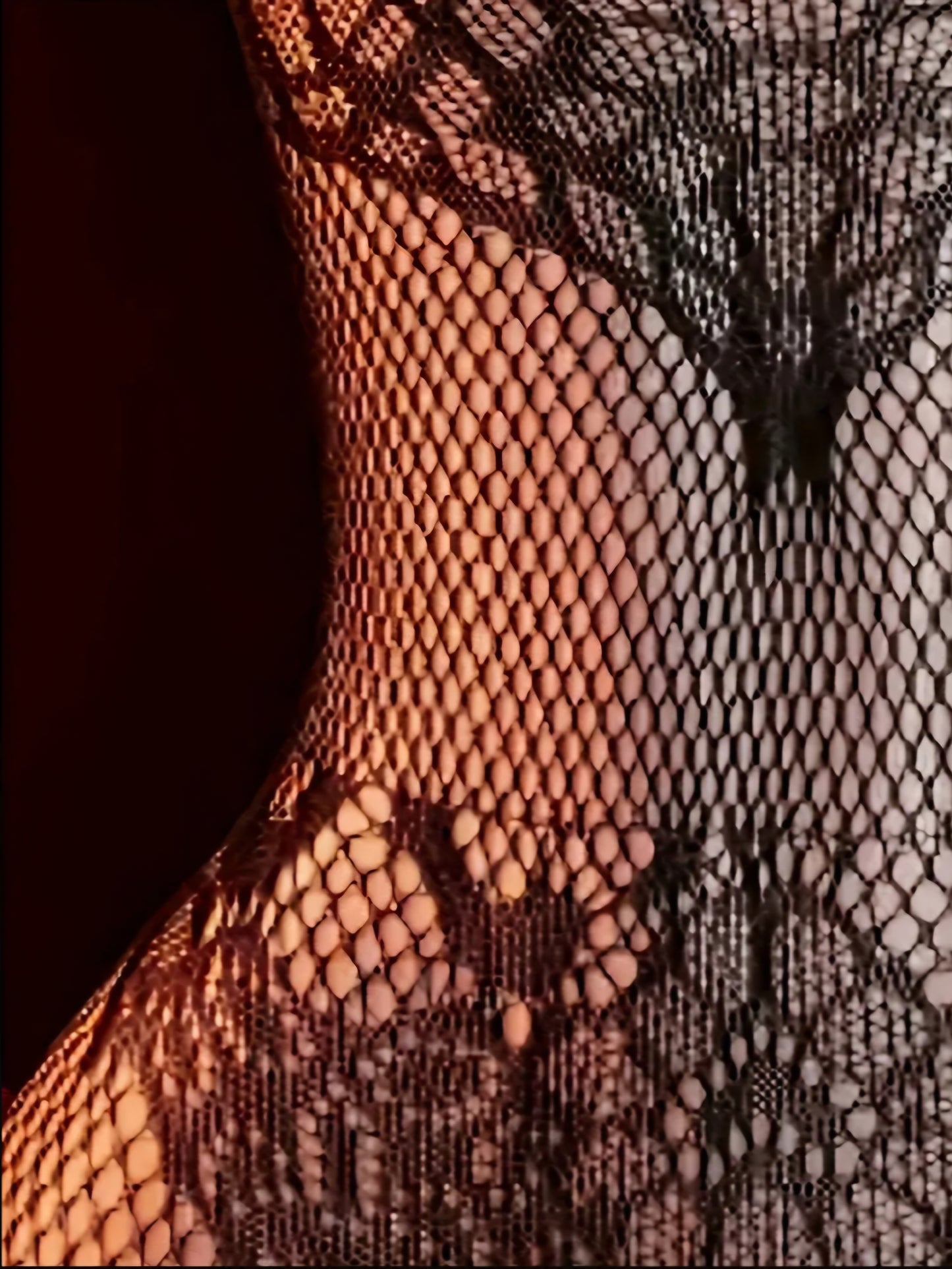 Romantic Midnight Lace & Fishnet Open-Crotch Bodysuit. One Size.