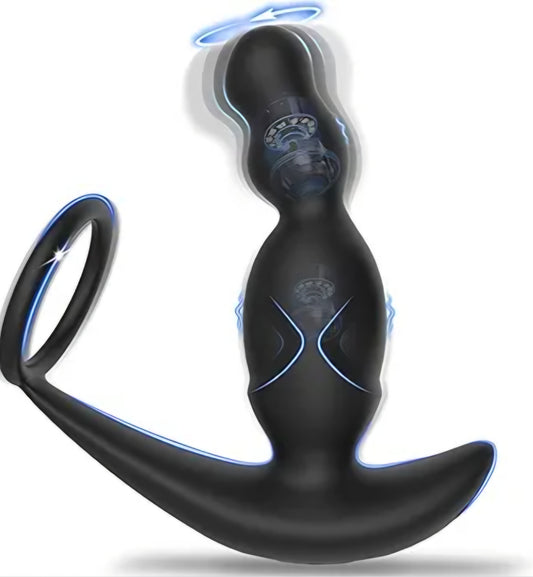 Anal Sex Toys for Men, Anal Vibrator Prostate Massager with Cock Ring, Vibrating Anus Butt Plug with 3 Rotating & 10 Vibrating Modes, Anal Beads for Gay Couples Adult Sex Toys for Man
