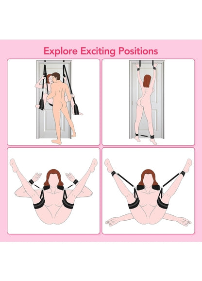 Sex Swing BDSM Bondage Restraints Kit-UTIMI 2 in 1 Door Swing & Sex Restraints Wrist & Thigh Ankle Restraint Cuffs Neck to Leg Sex Toy w/Handcuffs & Leg Straps Adult Sex Toys Couples，Black Sm Sets
