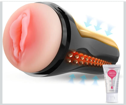 Male Masturbator Pocket Pussy Toys - Utimi Manual Sucking Extrusion Masturbation Cup with 7.5“ Depth Lifelike Textured Vagina Plump and Soft Fleshy Masturbating Stroker Adult Sex Toy for Men