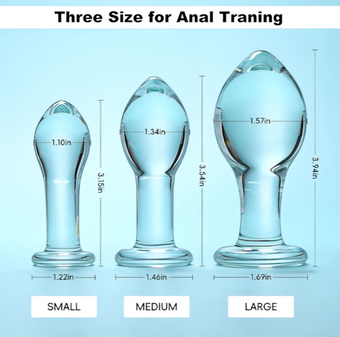 Glass Butt Plug Training Kit for Beginners, 3 Pcs Crystal Anal Plug Set Clear Buttplugs for Couples Gay Lesbian Play, Glass Sex Toys for Adult Couple Women Men Lesbian Gay