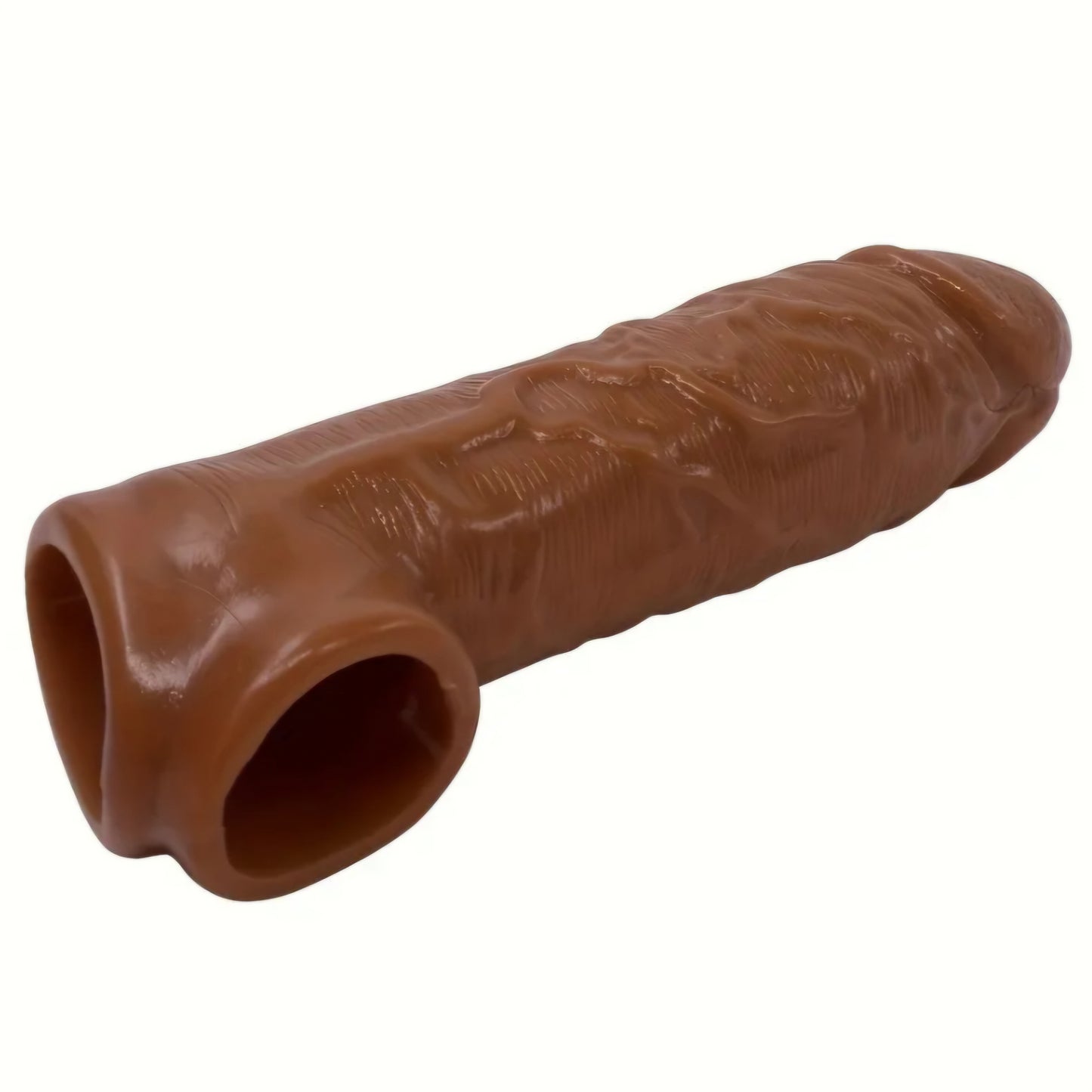 Textured Silicone Performance Sleeve – Enhancing Extender for Couples – Ribbed & Studded Design – Dark Brown 1.57 Inch Extension