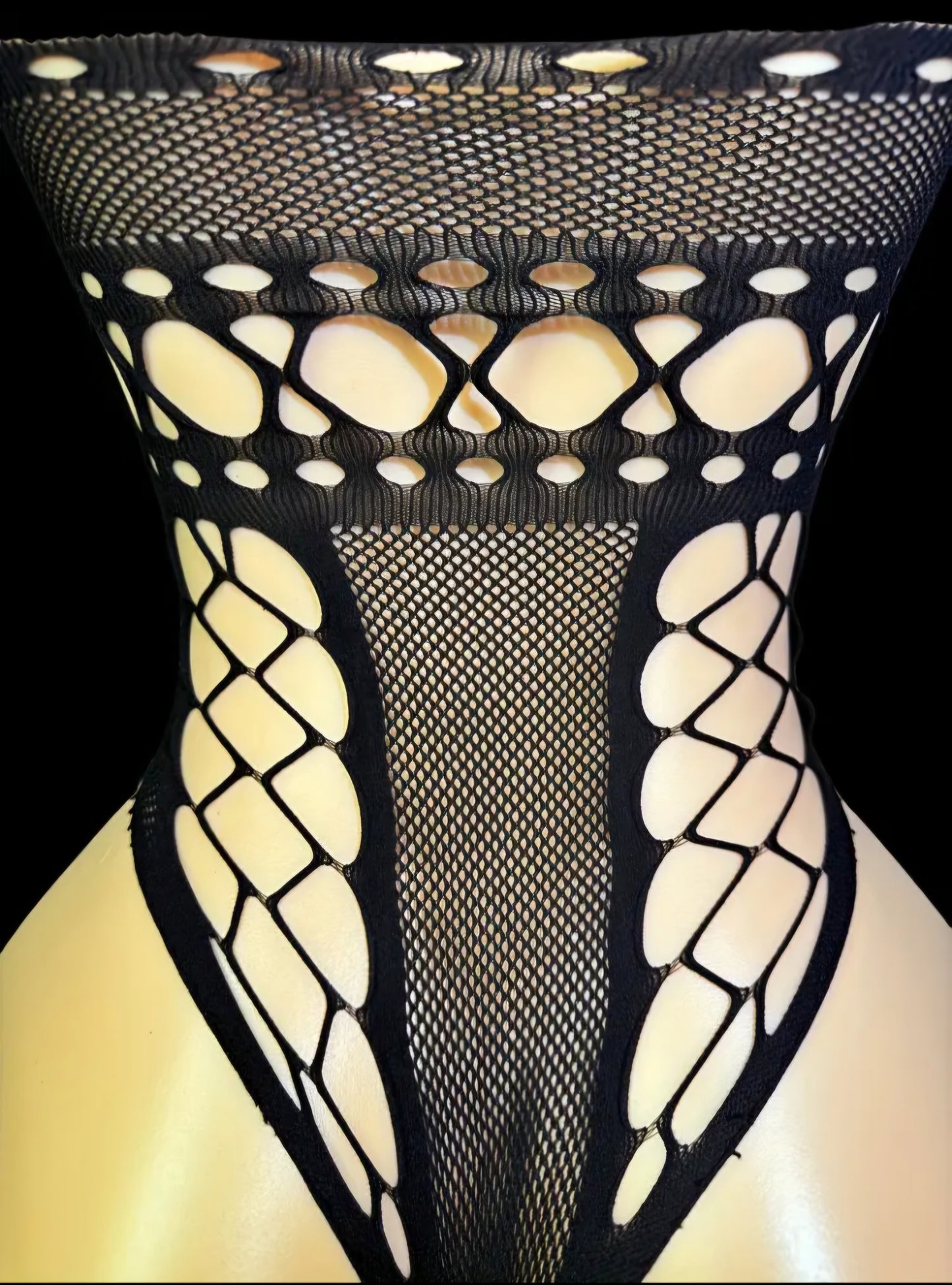 Perspective Mesh Hollow-Out Siamese Bodysuit – Plus Size Friendly High-Elasticity Teddy with Open-Crotch Detail, One Size