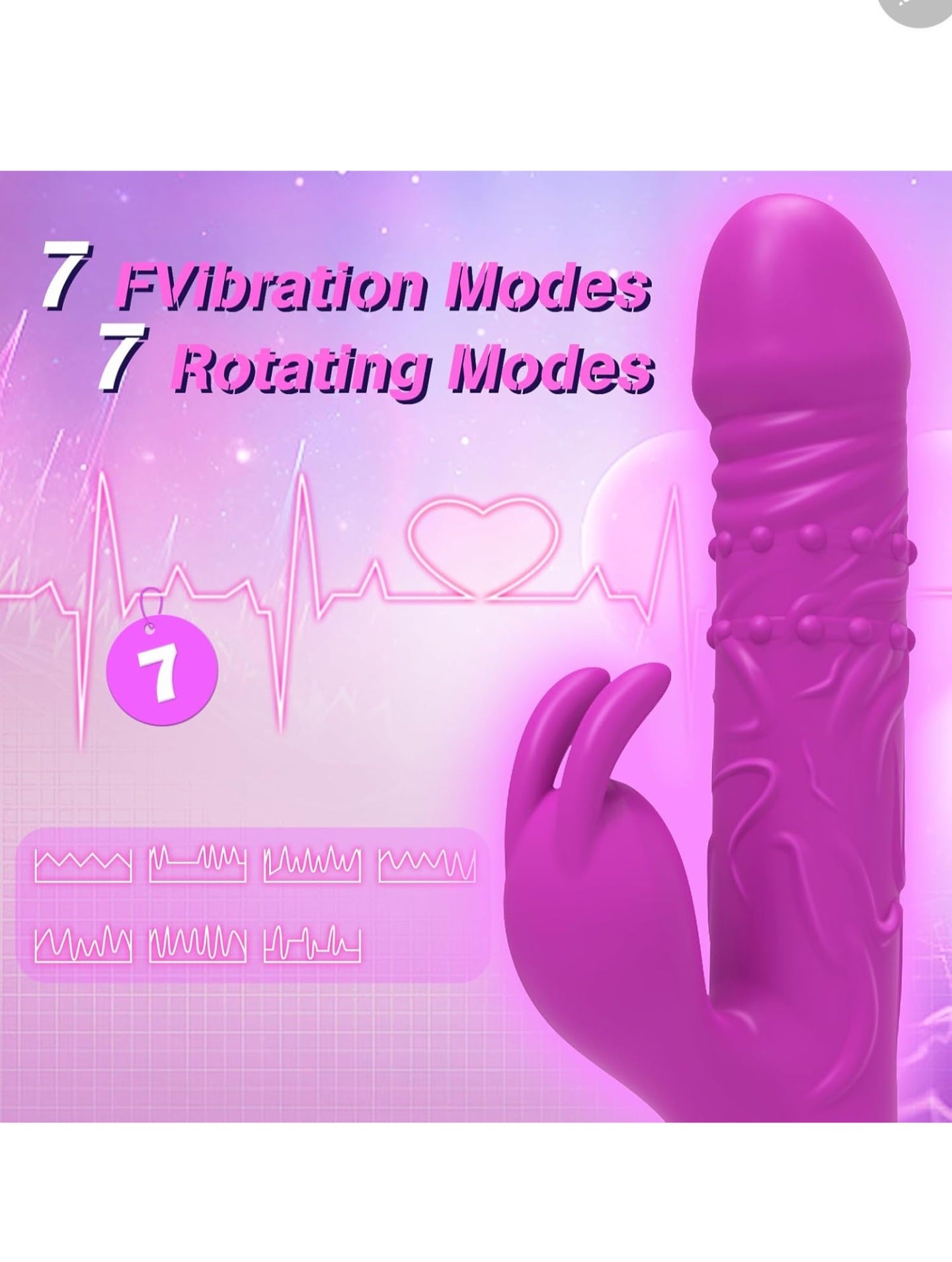 Vibrator Thrusting Dildo with Rotating Rolling Beads, Rabbit Vibrator with 7 Vibration Modes & 7 Rotating Modes, Adult Female Sex Toys for G Spot Clitoral Bring Dual Pleasure, Purple