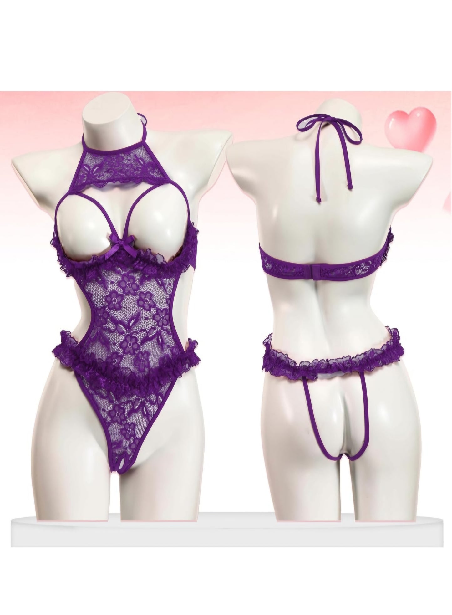 Avidlove Sexy Lingerie for Women Halter Neck One Piece Teddy Bodysuit Lace Mini Babydoll Sleepwear Size XXL AMA