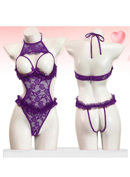 Avidlove Sexy Lingerie for Women Halter Neck One Piece Teddy Bodysuit Lace Mini Babydoll Sleepwear Size XXL AMA