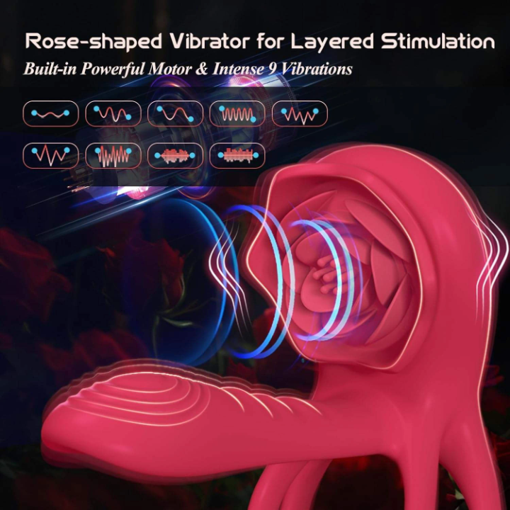 Rose Vibrating Cock Ring with G-Spot Stimulator & Testicle Loop for Couples