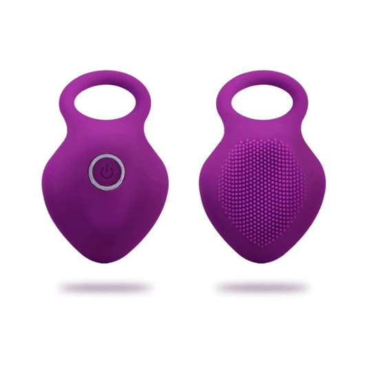 Textured Silicone Vibrating Cock Ring with Clitoral Massager Brush