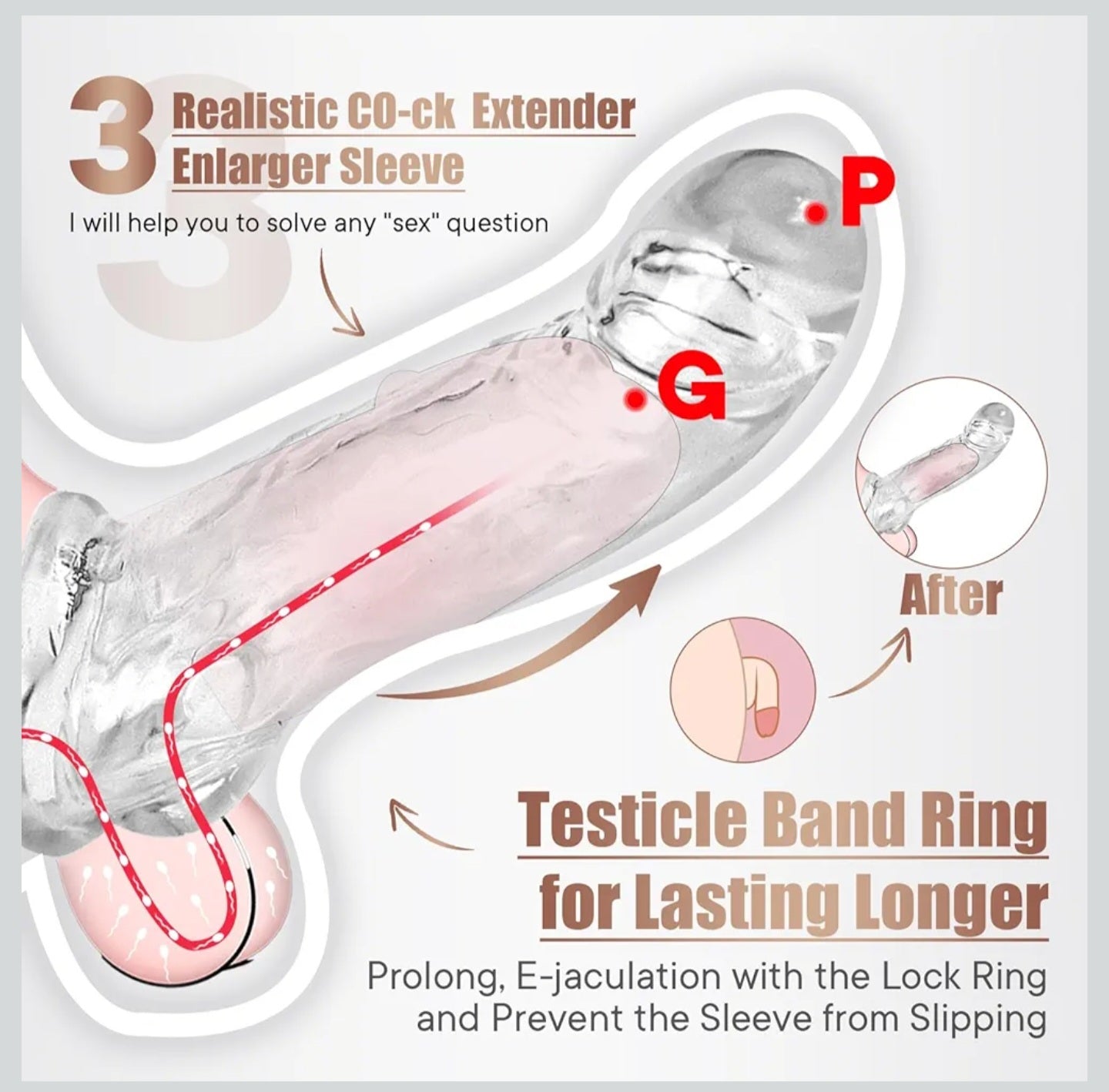 M Reusable Penis Sleeves Set - Silicone Penis Extender with Strap, Odorless Cock Sleeve for Enlargement, Delay Ejaculation & Enhanced Pleasure, Male Sex Toys (Sold Separately)