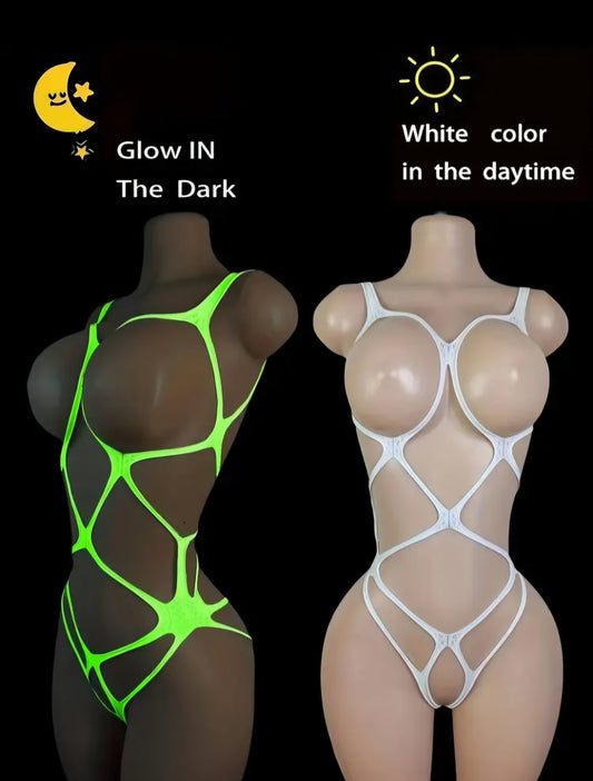 💡 Glow-in-the-Dark Luminous Bodysuit - The Ultimate Party Wear Lingerie! 💡- One Size