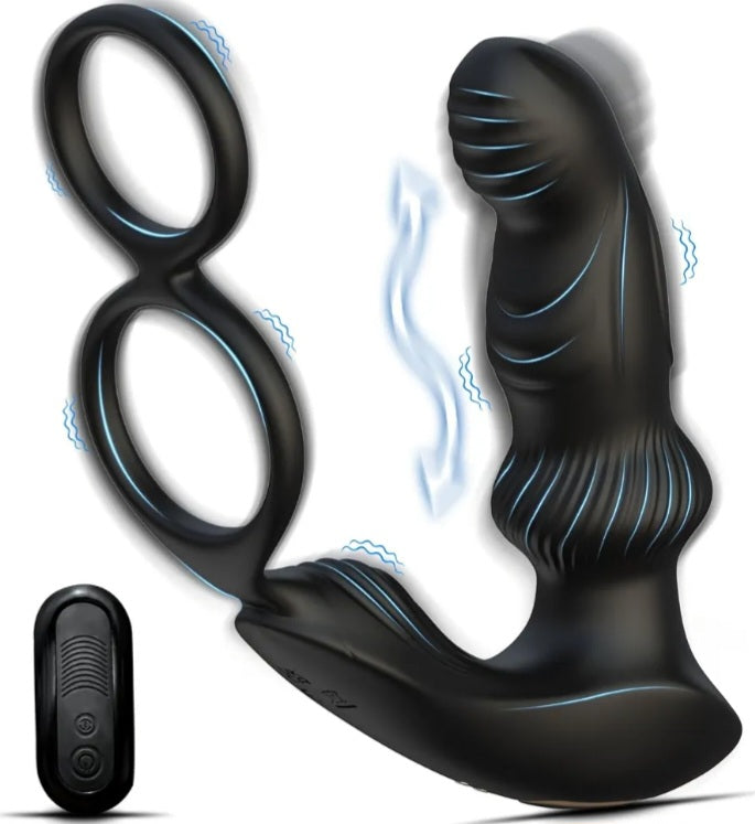 Prostate Massager Anal Dildo Vibrator Sex Toys for Men, Vibrating Cock Ring
Butt Plug Adult Toys with Dual Rings, Remote Control Anal Beads with Penis Ring, 10 Wriggling & Vibrating Modes, Wave Motion