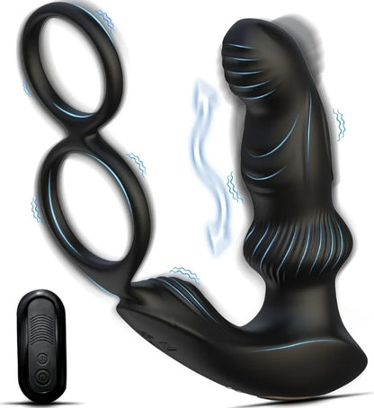 Prostate Massager Anal Dildo Vibrator Sex Toys for Men, Vibrating Cock Ring
Butt Plug Adult Toys with Dual Rings, Remote Control Anal Beads with Penis Ring, 10 Wriggling & Vibrating Modes, Wave Motion