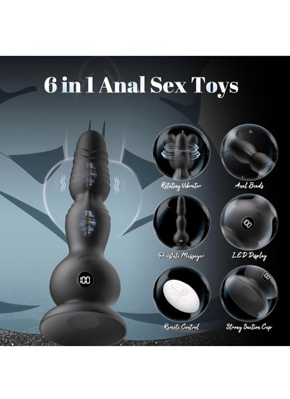 360°Rotation Anal Vibrators Prostate Massager, 10 Modes Rotating Vibrating Anal Beads LED Display Butt Plug with Remote Control, Strap-on Anal Sex Toys with Strong Suction Cup Adult Toys for Men