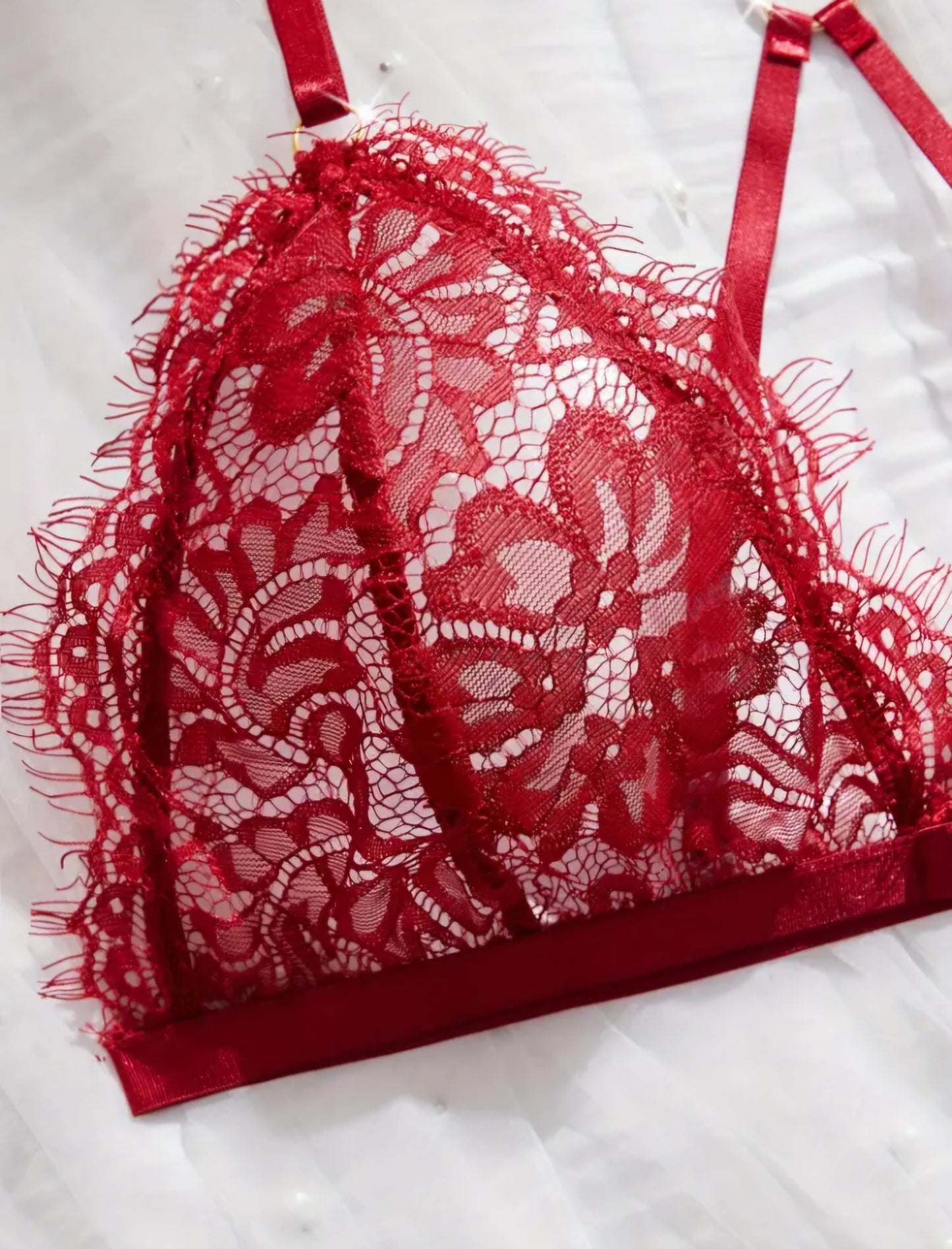 🌹 Sensual 3-Piece Red Eyelash Lace Lingerie Set - Size M 🌹