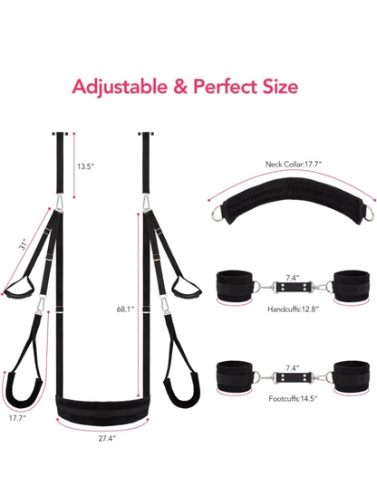 Sex Swing BDSM Bondage Restraints Kit-UTIMI 2 in 1 Door Swing & Sex Restraints Wrist & Thigh Ankle Restraint Cuffs Neck to Leg Sex Toy w/Handcuffs & Leg Straps Adult Sex Toys Couples，Black Sm Sets