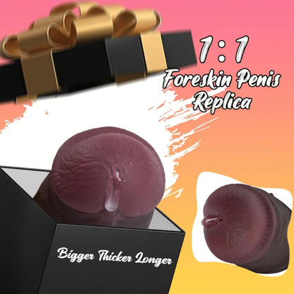 XXL Big Black Dildo with Moveable Foreskin, 7.4'' Girth BBC Huge Thick Dildo Sex Toy for Men Gay Women, Realistic Silicone Dildos with Powerful Suction Cup, Lifelike Uncut Dildos for Anal Vagina