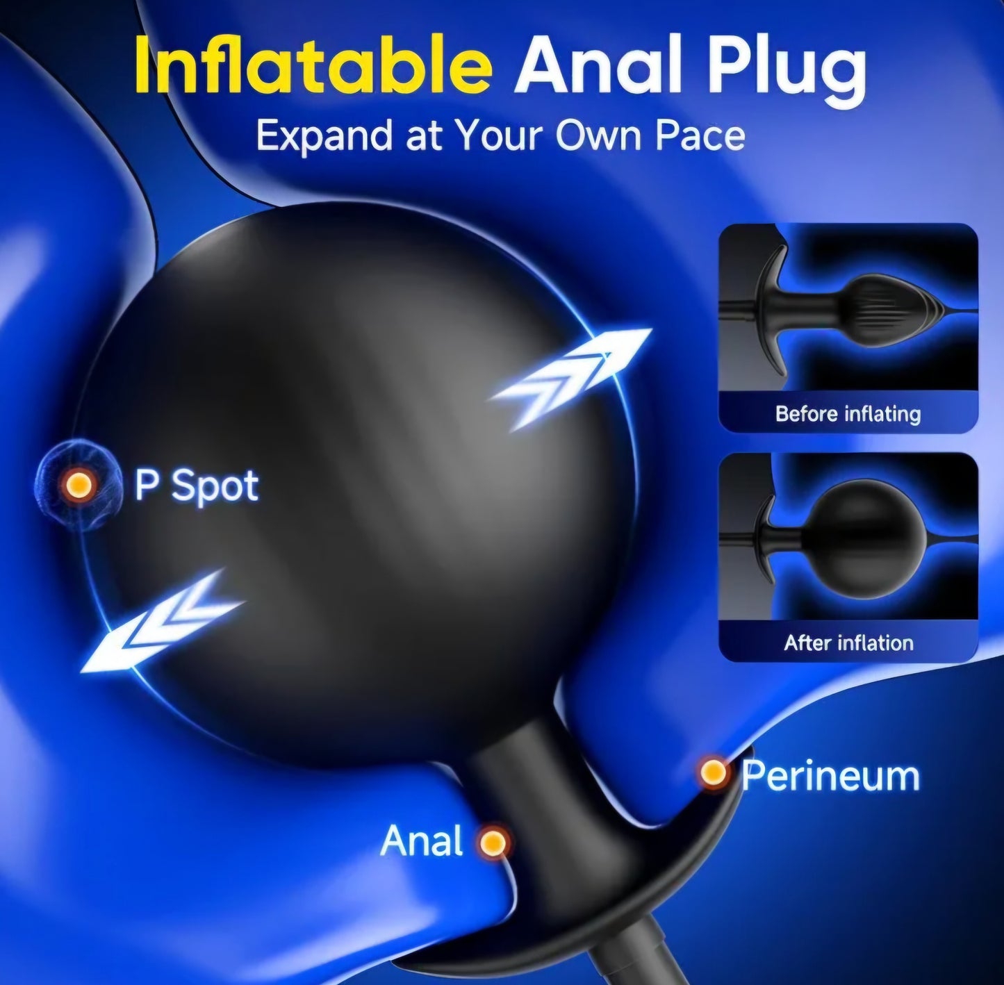 Magnetic Inflatable Anal Butt Plug, Adjustable Anal Training Stretcher with Rolling Weighted Ball, Soft Silicone Wearable Butt Plug with Secure T-Bar Base Prostate Massager for Adults AMA