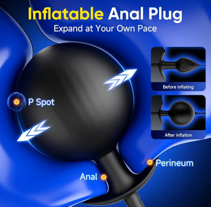 Magnetic Inflatable Anal Butt Plug, Adjustable Anal Training Stretcher with Rolling Weighted Ball, Soft Silicone Wearable Butt Plug with Secure T-Bar Base Prostate Massager for Adults AMA
