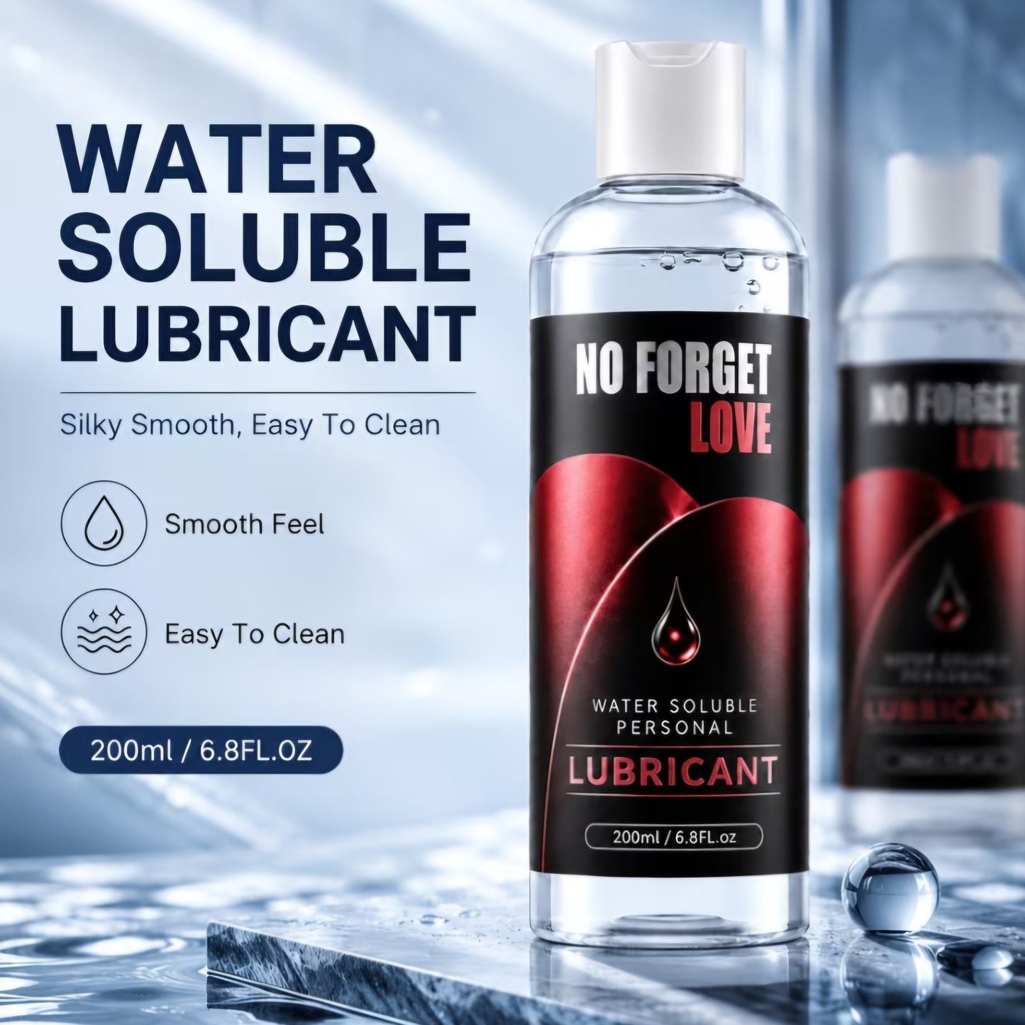 Water-Soluble Personal Lubricant | No Forget Love| Lube (200ml / 6.8 fl. oz) – Ultra-Smooth & Easy Clean-Up, Body Safe and Non Toxic