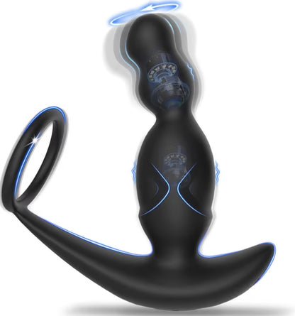 Anal Sex Toys for Men, Anal Vibrator Prostate Massager with Cock Ring, Vibrating Anus Butt Plug with 3 Rotating & 10 Vibrating Modes, Anal Beads for Gay Couples Adult Sex Toys for Man
