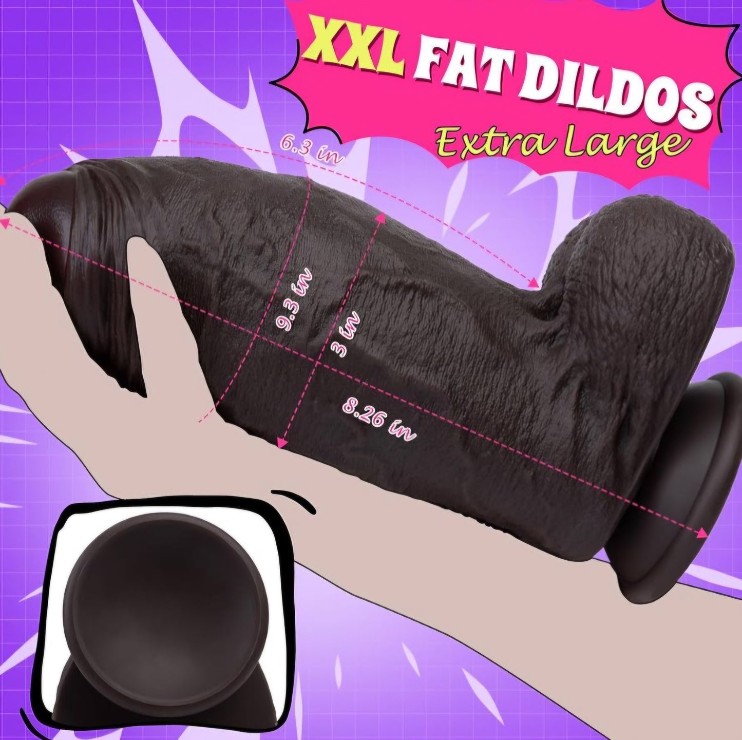 3" Diameter XXL Uncut Dildo - 9.3'' Girth Huge Big Black Thick Dildo with Strong Suction Cup,Giant Massive Girth Dildos for Anal & Vaginal Play, Real Skin Fake Penis G-Spot Stimulation Adult Sex Toys