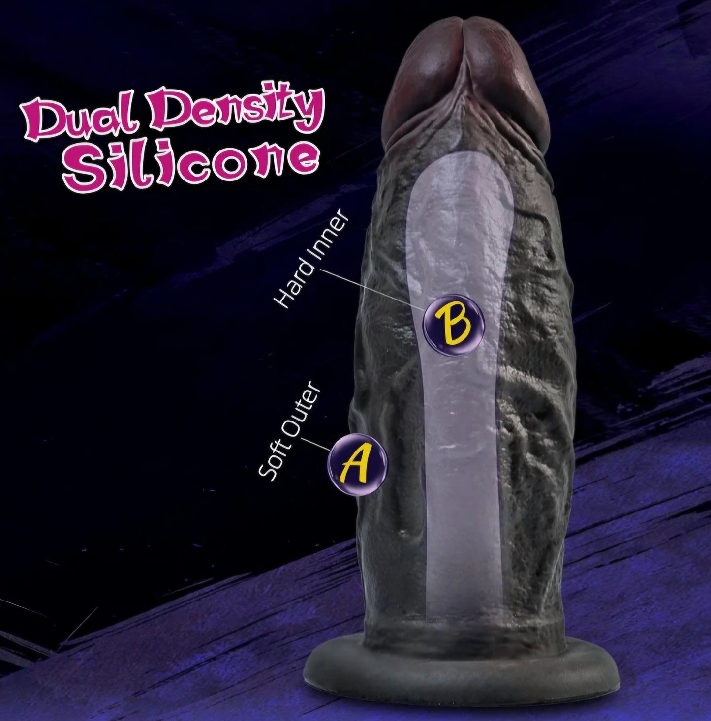 2.5IN Diameter Black Thick Dildo No Balls, 7.5in Realistic Curved Silicone Big Dildo with Strong Suction Cup for Hands-Free Play, Girthy G-spot Anal Dildos Adult Sex Toys for Women Men Couples